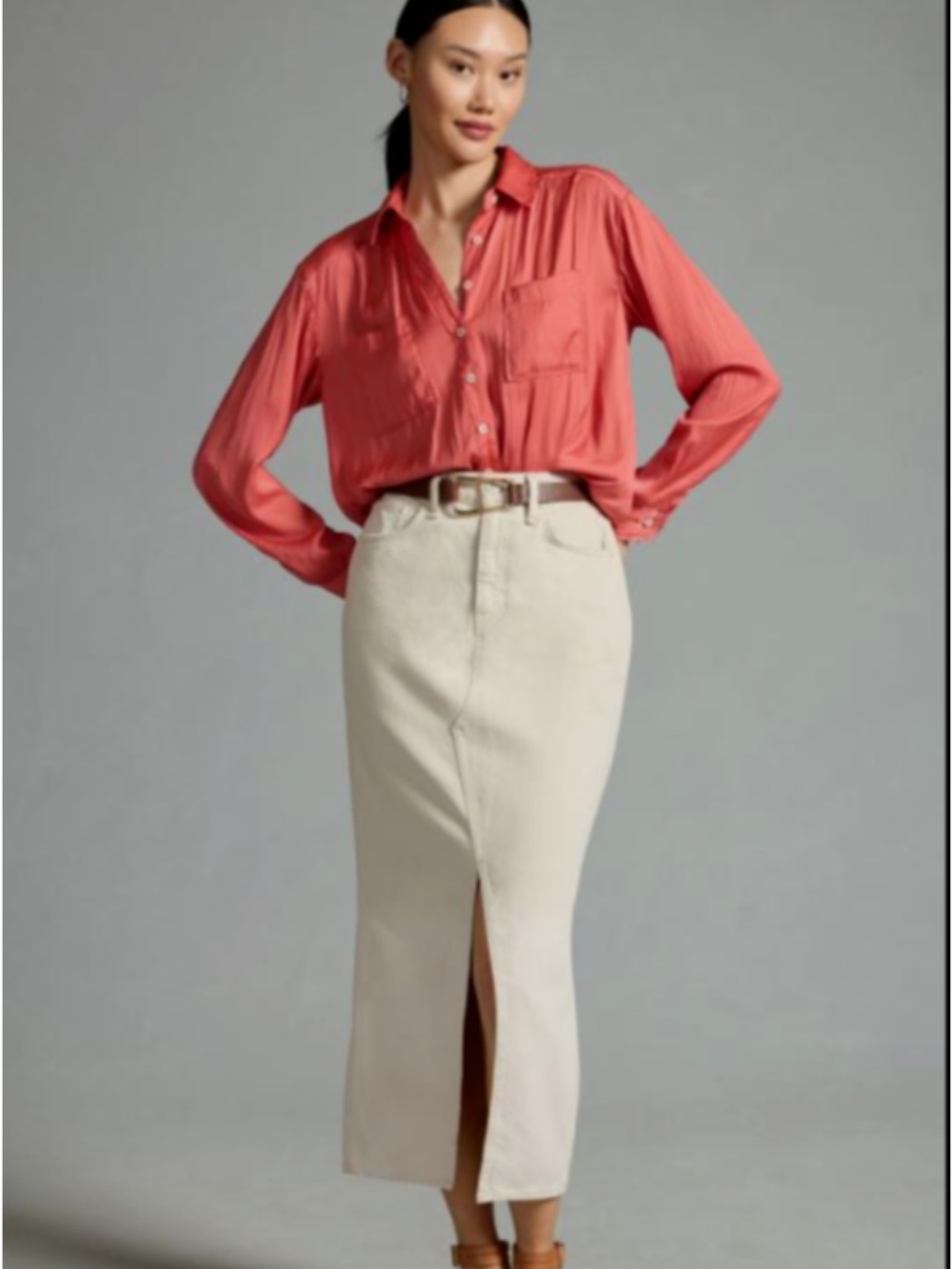 Anthropologie Women’s Relaxed Buttondown Shirt Coral Rose Sz Medium Chic Office - Picture 2 of 10